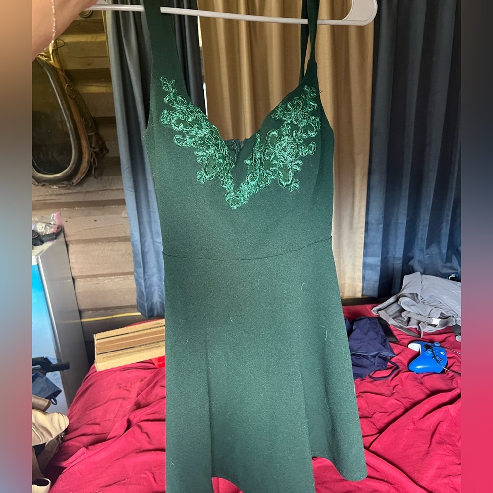 B Darlin Green Mini Sundress Sleeveless Plunge